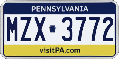 PA license plate MZX3772