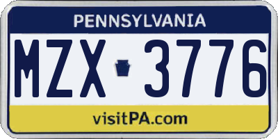 PA license plate MZX3776