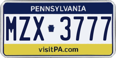 PA license plate MZX3777