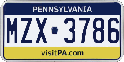 PA license plate MZX3786