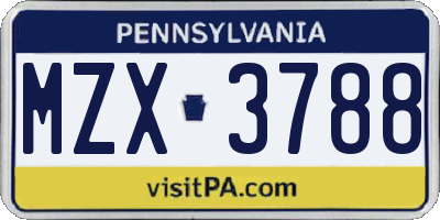 PA license plate MZX3788
