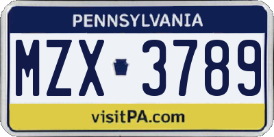 PA license plate MZX3789