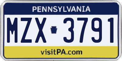 PA license plate MZX3791