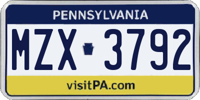 PA license plate MZX3792