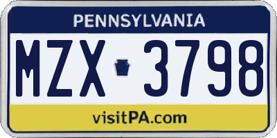 PA license plate MZX3798