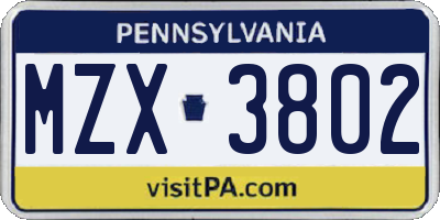 PA license plate MZX3802
