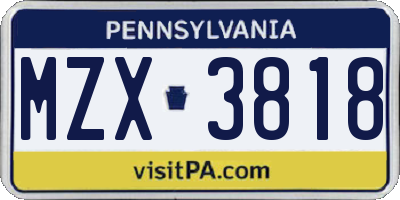 PA license plate MZX3818