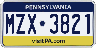 PA license plate MZX3821