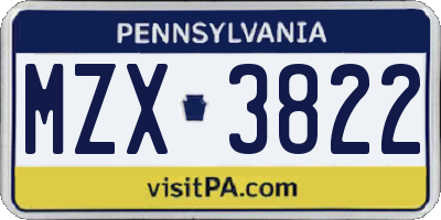 PA license plate MZX3822