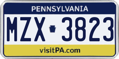 PA license plate MZX3823