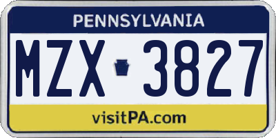 PA license plate MZX3827