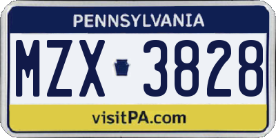 PA license plate MZX3828