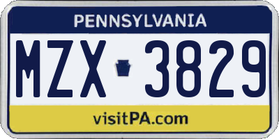 PA license plate MZX3829