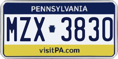PA license plate MZX3830