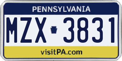 PA license plate MZX3831