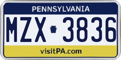 PA license plate MZX3836