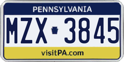 PA license plate MZX3845