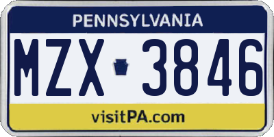 PA license plate MZX3846