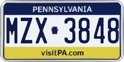 PA license plate MZX3848