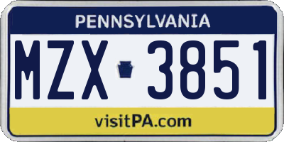 PA license plate MZX3851