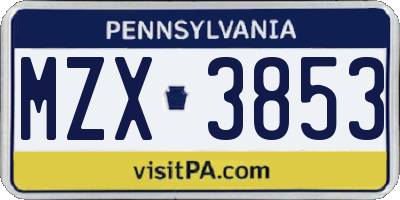 PA license plate MZX3853