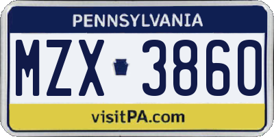 PA license plate MZX3860