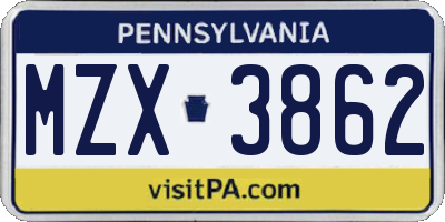 PA license plate MZX3862