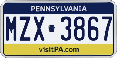 PA license plate MZX3867