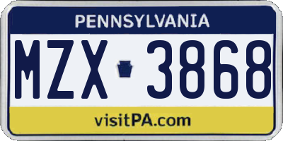 PA license plate MZX3868