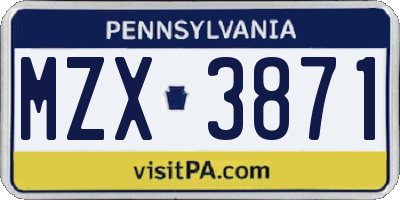 PA license plate MZX3871