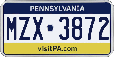 PA license plate MZX3872