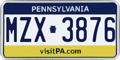 PA license plate MZX3876