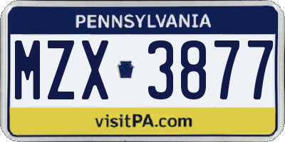 PA license plate MZX3877