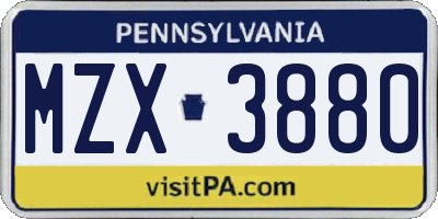PA license plate MZX3880