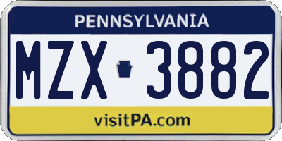 PA license plate MZX3882
