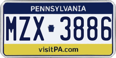 PA license plate MZX3886