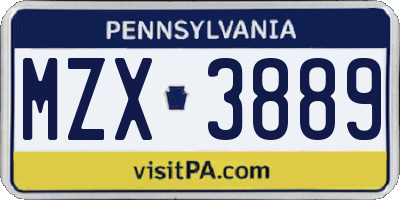 PA license plate MZX3889