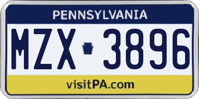 PA license plate MZX3896