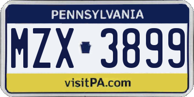 PA license plate MZX3899