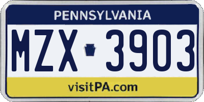 PA license plate MZX3903