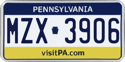 PA license plate MZX3906