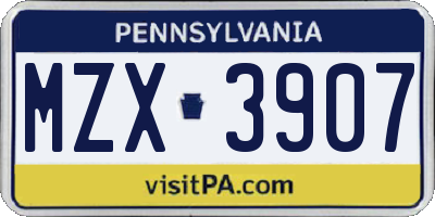 PA license plate MZX3907