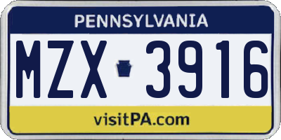 PA license plate MZX3916