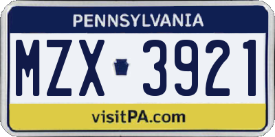 PA license plate MZX3921
