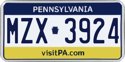 PA license plate MZX3924