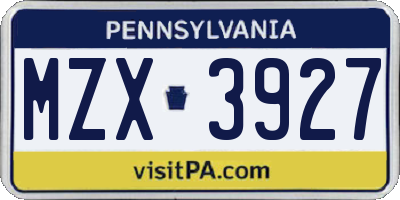 PA license plate MZX3927