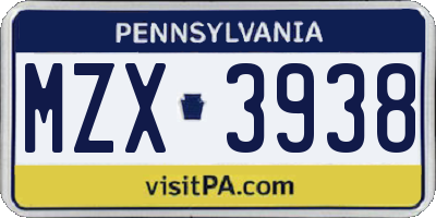 PA license plate MZX3938