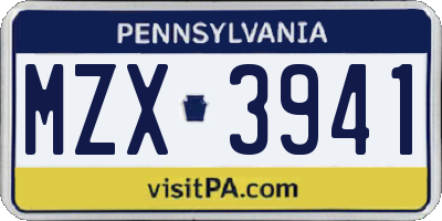 PA license plate MZX3941