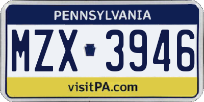 PA license plate MZX3946