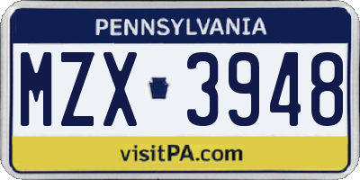 PA license plate MZX3948